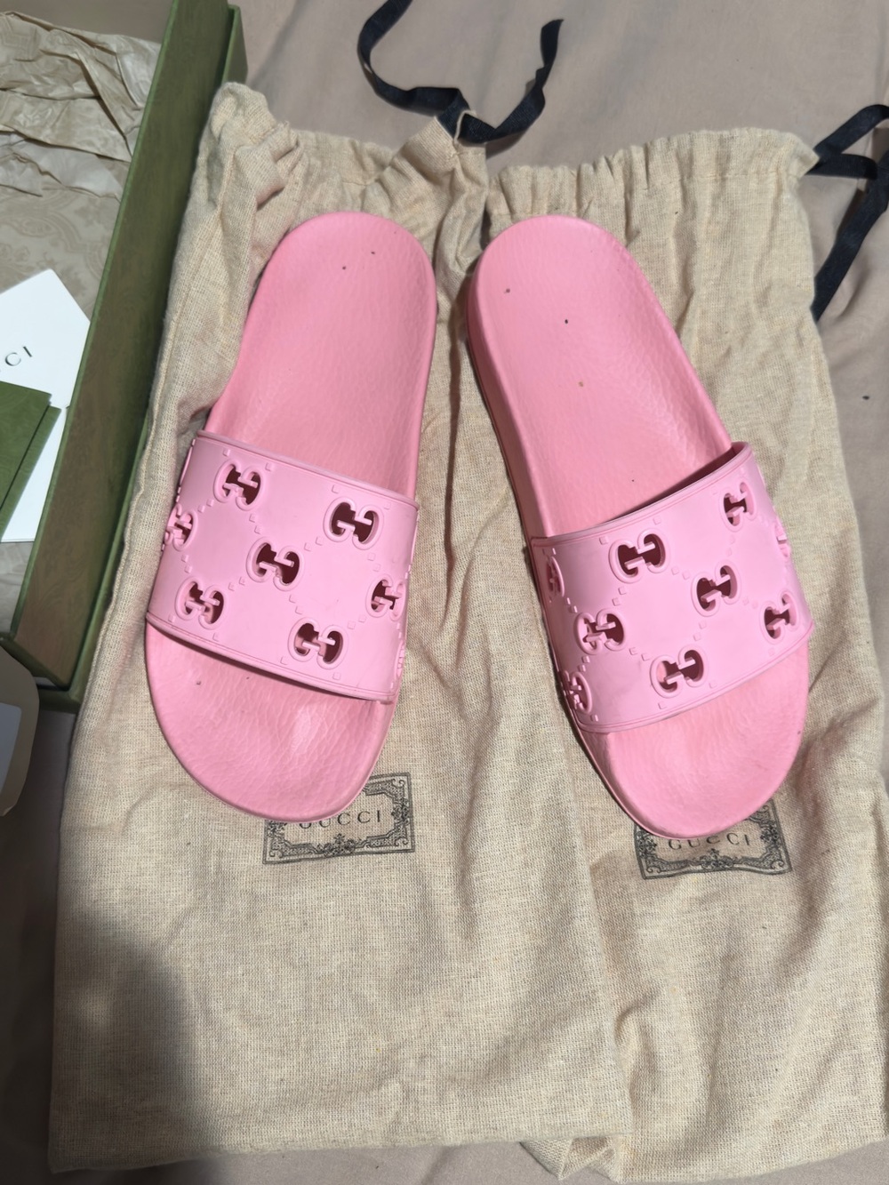 Gucci Pink Interlocking G Slide Sandals